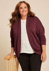 Plus Size Scuba Knit Cardigan, BROWN RUM, small