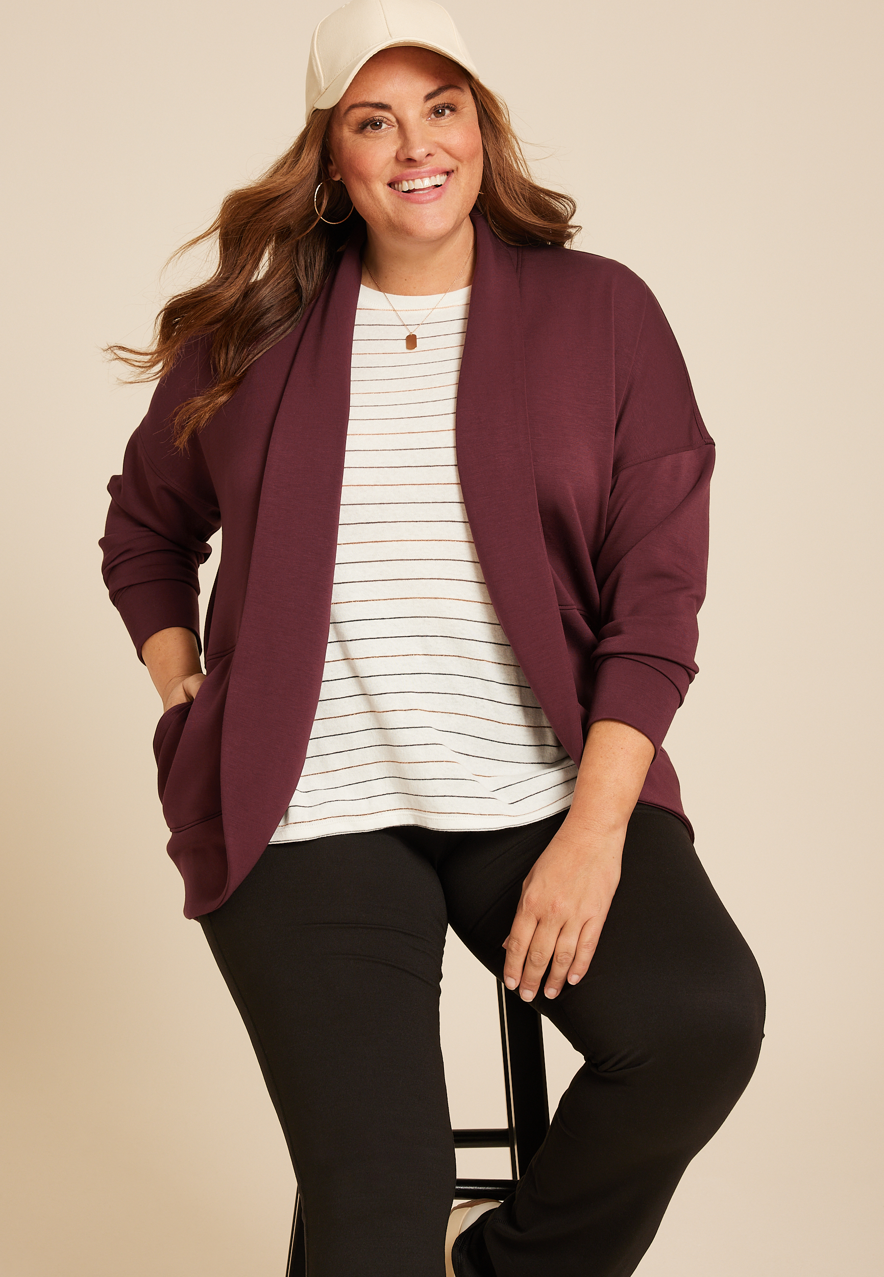 Plus Size Scuba Knit Cardigan, BROWN RUM, large