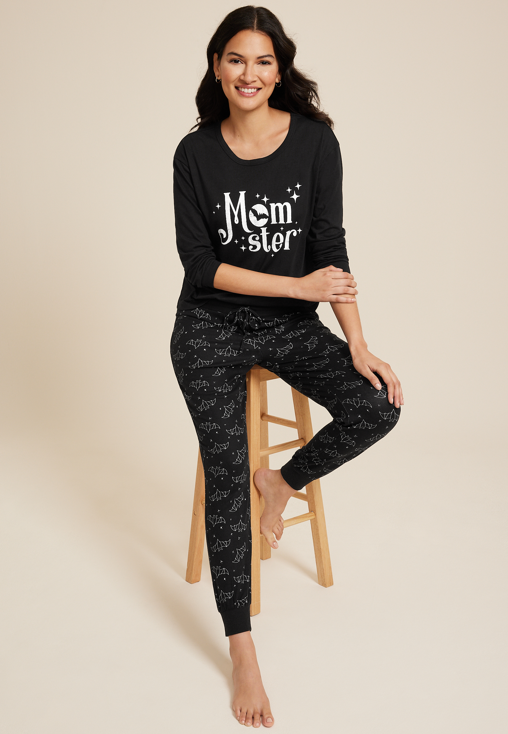 Momster Bat Cozy Graphic Tee And Jogger Pajama Set, C106, large