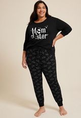 Plus Size Momster Bat Cozy Graphic Tee And Jogger Pajama Set, C106, small