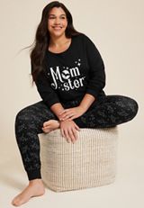 Plus Size Momster Bat Cozy Graphic Tee And Jogger Pajama Set, C106, small
