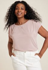 Plus Size 24/7 Pleated Fairhaven Sandwash Tee, TAUPE LATTE, small