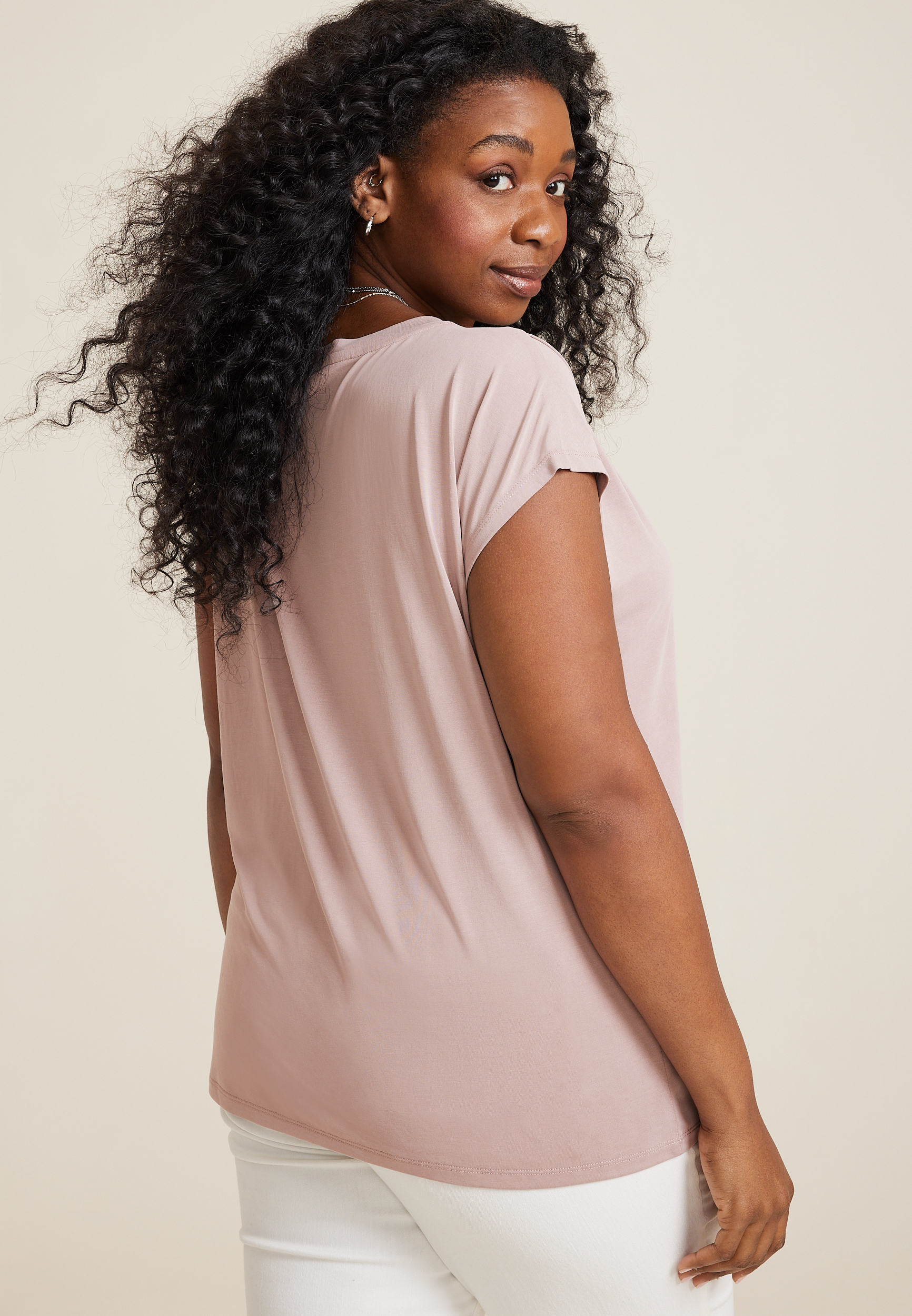 Plus Size 24/7 Pleated Fairhaven Sandwash Tee, TAUPE LATTE, large