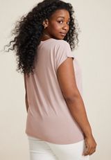 Plus Size 24/7 Pleated Fairhaven Sandwash Tee, TAUPE LATTE, small