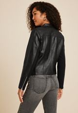 Faux Leather Biker Jacket, BLACK, small