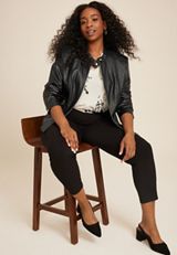Plus Size Black Faux Leather Biker Jacket, C106, small