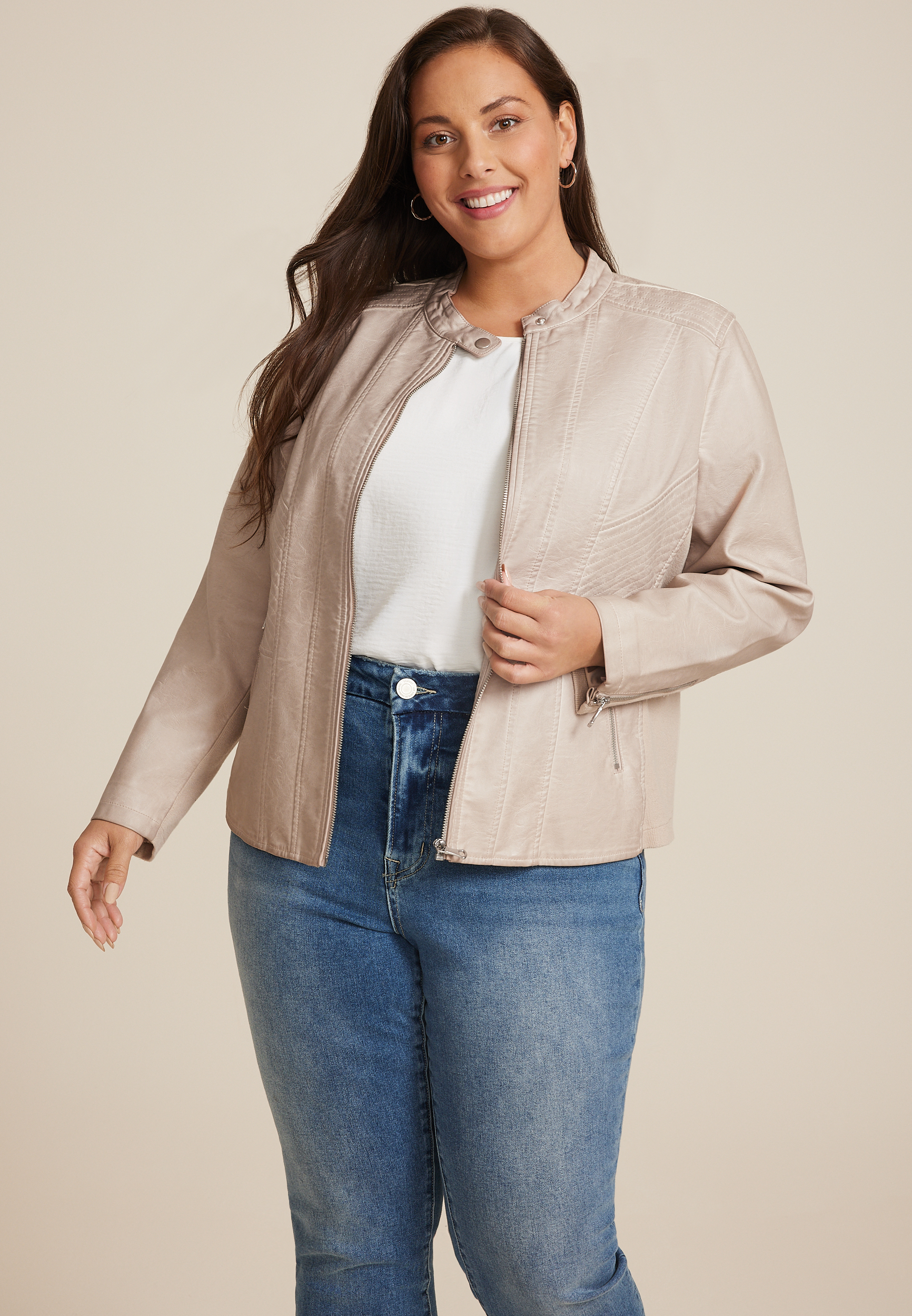 Plus Size Black Faux Leather Biker Jacket
