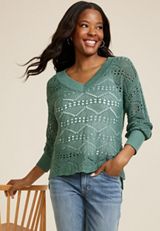 Open Stitch V Neck Sweater, C531, small