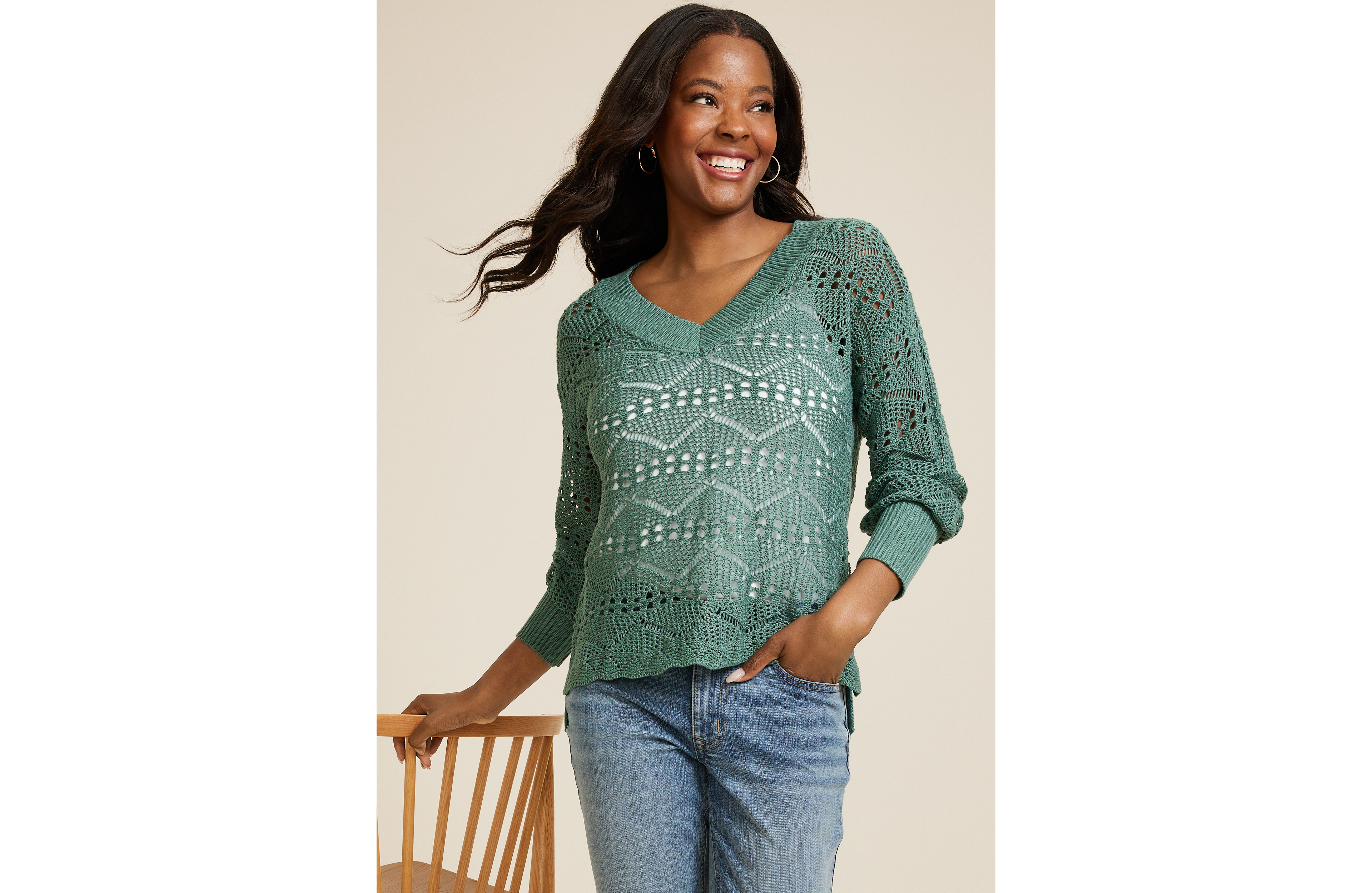 Open Stitch V Neck Sweater