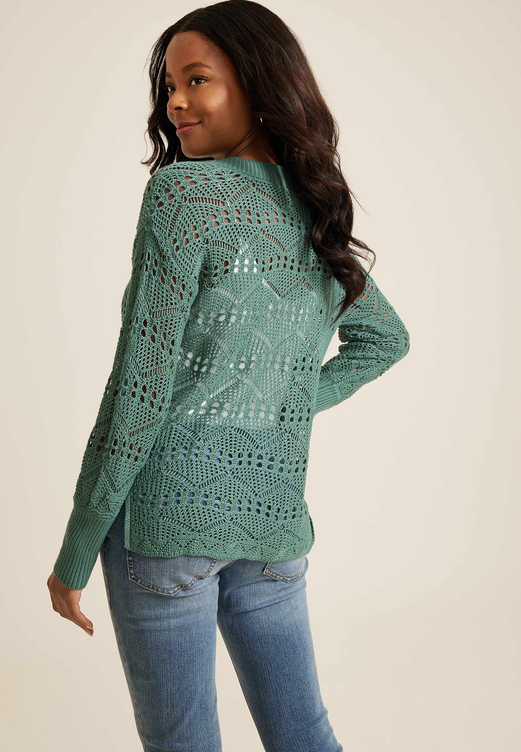 Open Stitch V Neck Sweater, C531, large