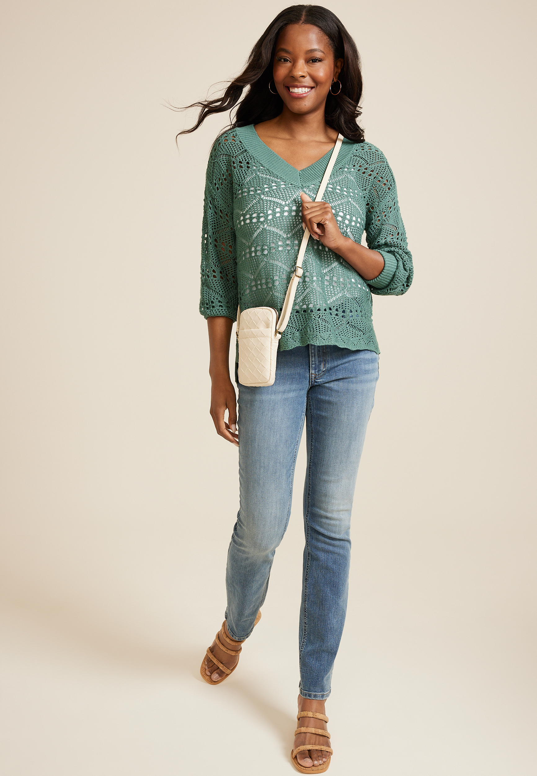Open Stitch V Neck Sweater, C531, large