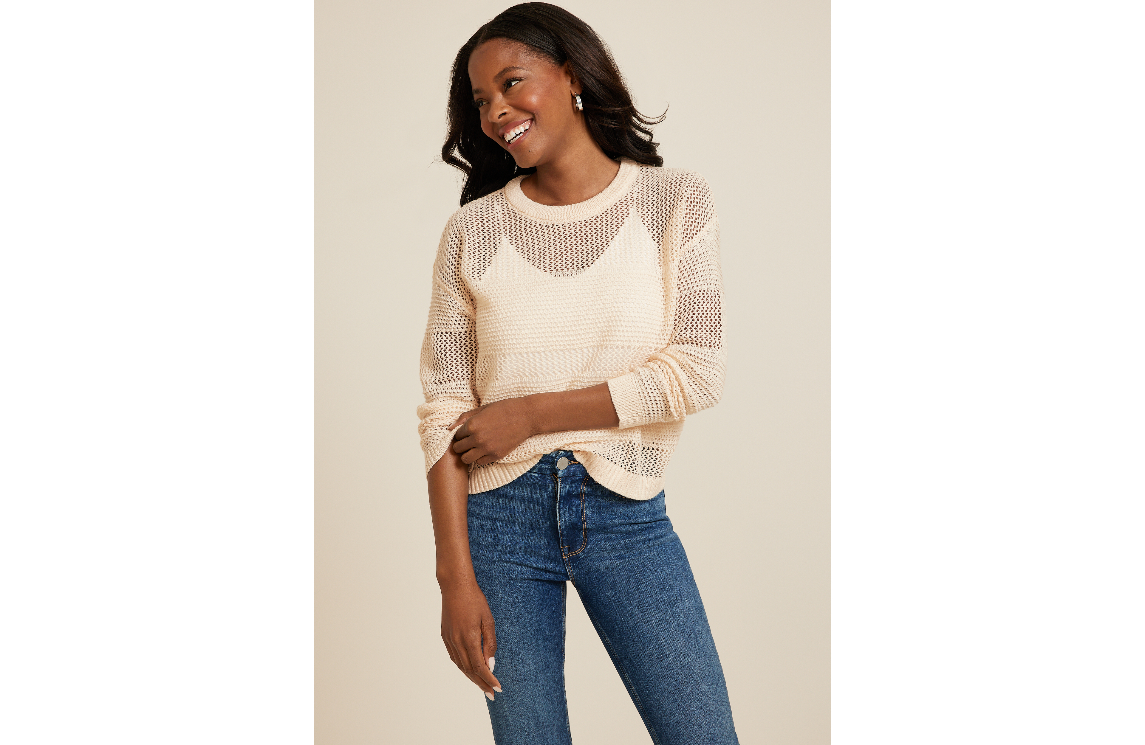 Open Stitch Striped Pullover