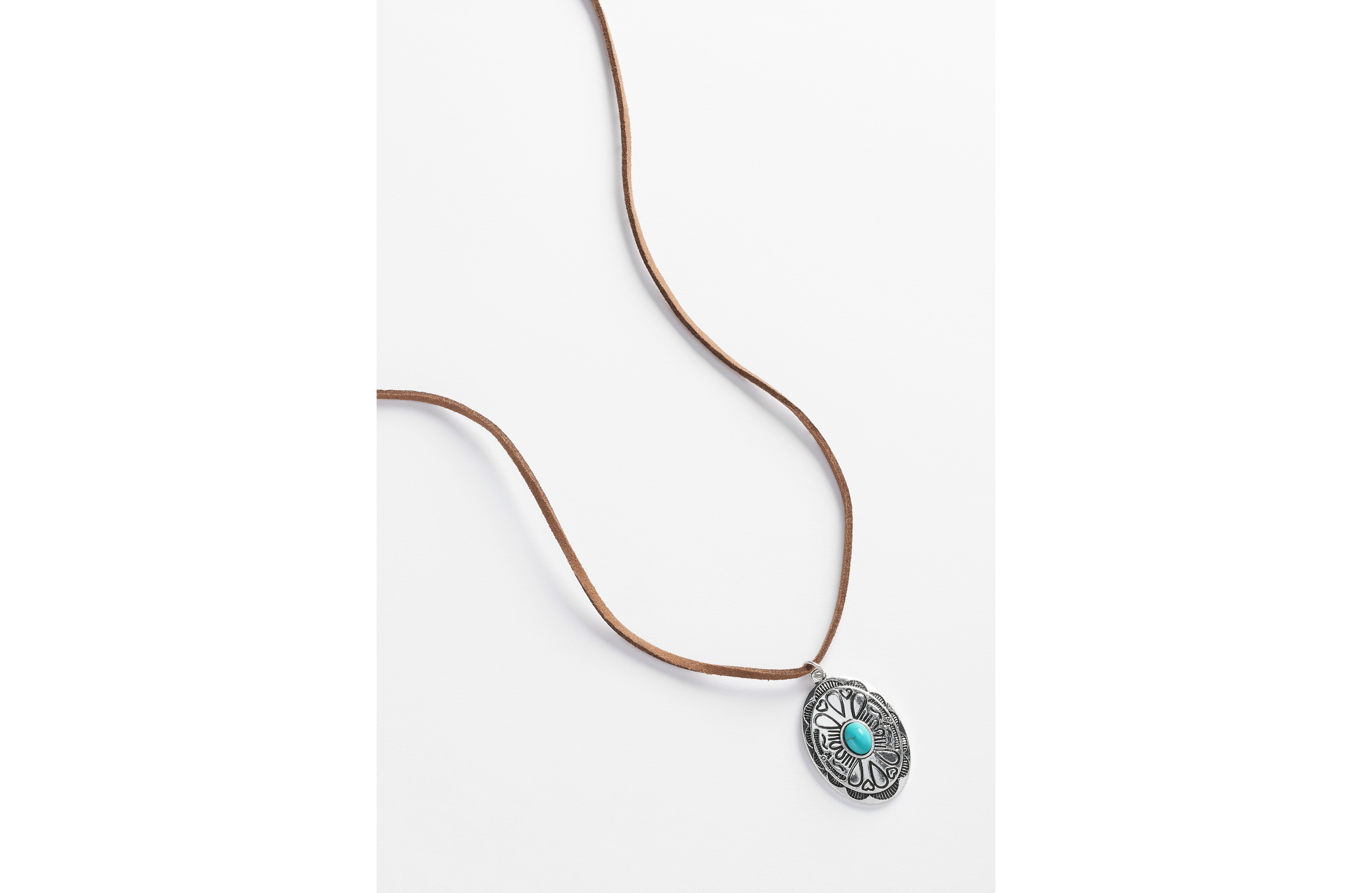 Turquoise And Faux Suede Pull Tie Necklace