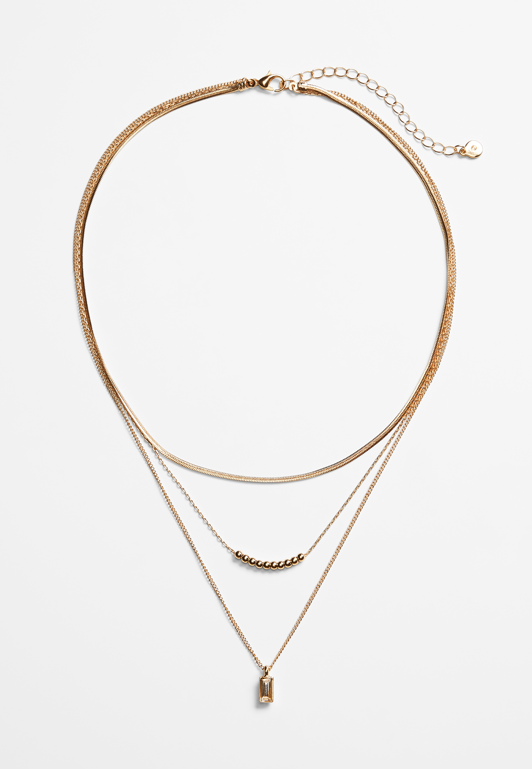 Gold Crystal Pendant Multi Layered Necklace, , large