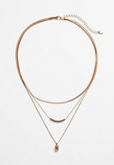 Gold Crystal Pendant Multi Layered Necklace, , small
