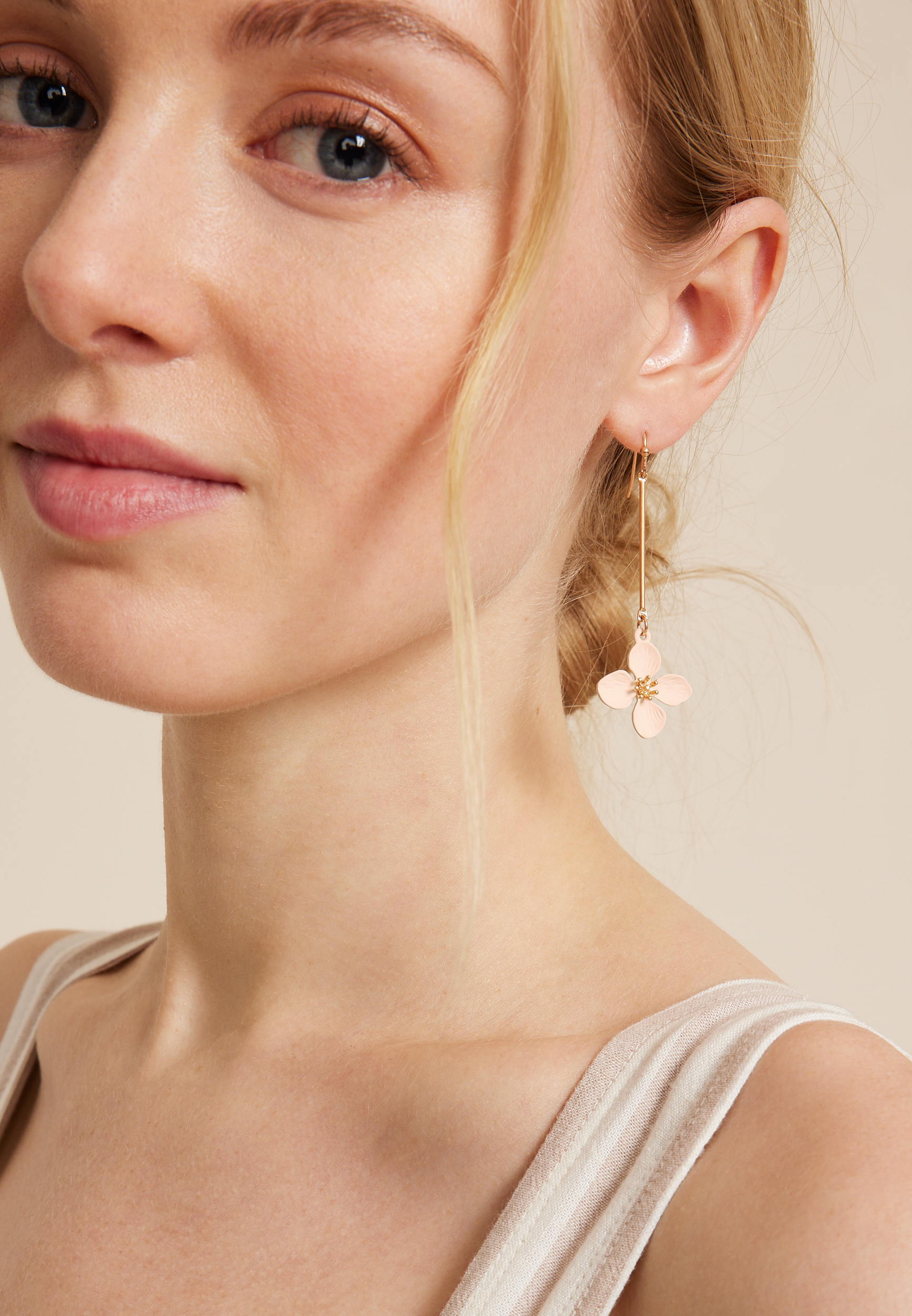 Flower Drop Earrings, CREAM, large