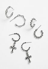 3 Pack Silver Hoop Earring Set, SILVER, small