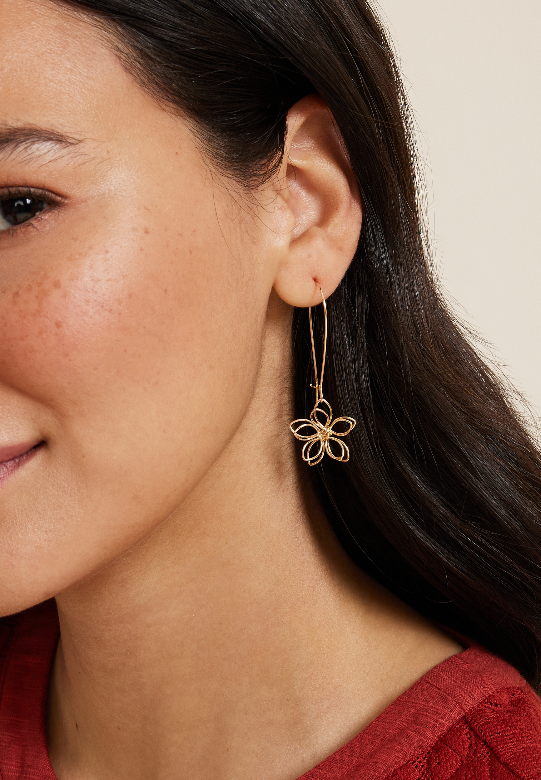 Gold Chrysanthemum Drop Earrings, GOLD, large