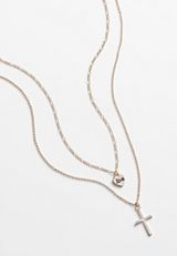 Rose Gold Cross Layered Necklace, C7386, small