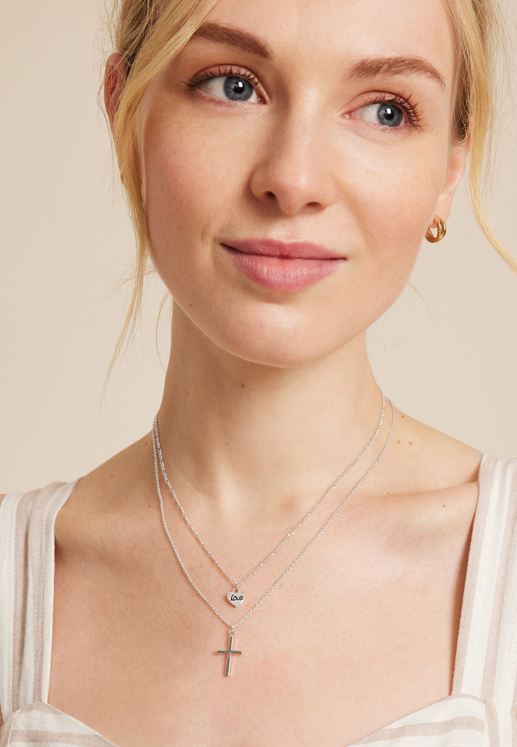 Rose Gold Cross Layered Necklace, C7386, large