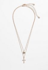 Rose Gold Cross Layered Necklace, C7386, small