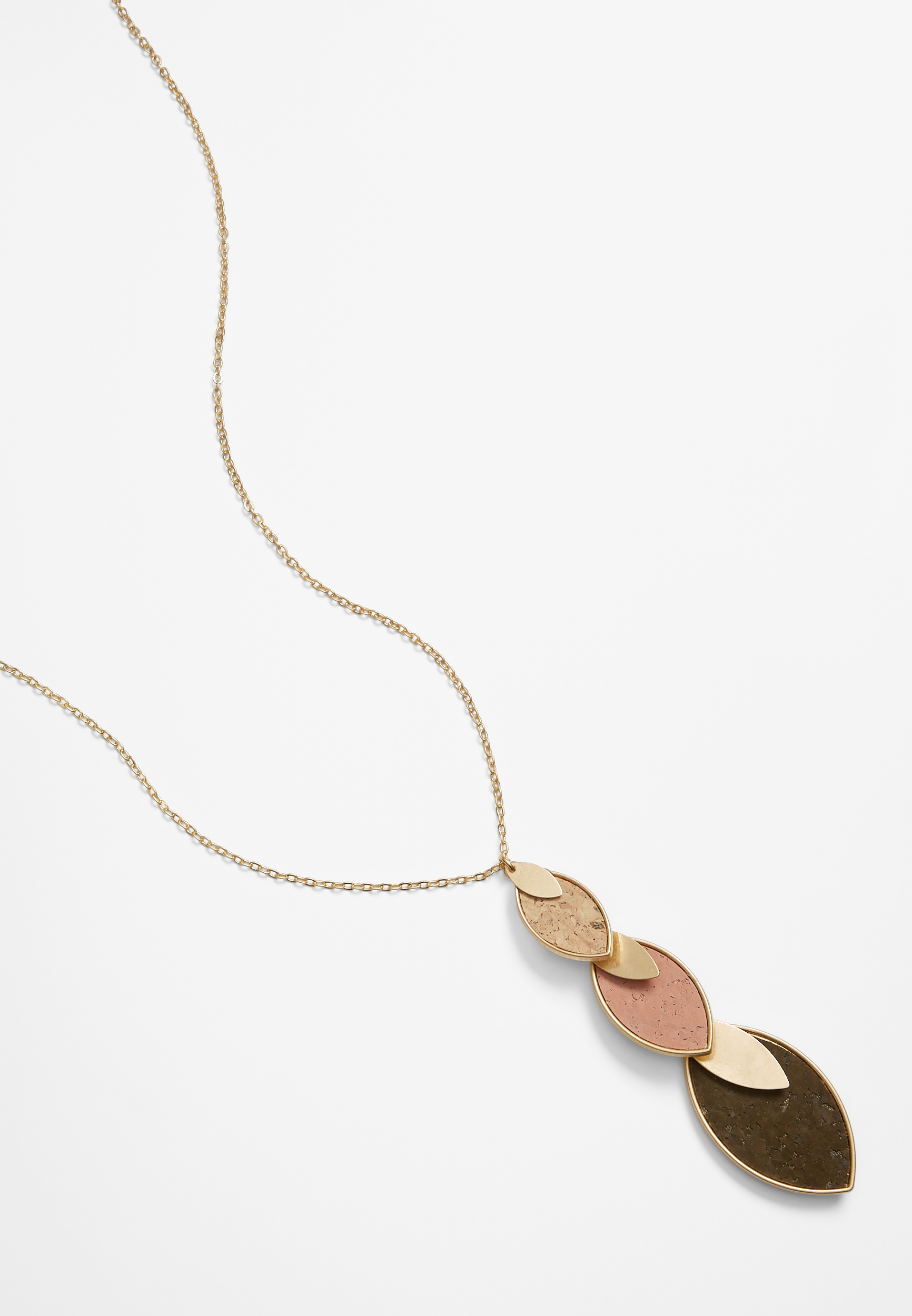 Olive And Blush Layered Leaf Pendant Necklace