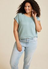 Plus Size 24/7 Clara Ribbed Tee, ICED SPRUCE, small