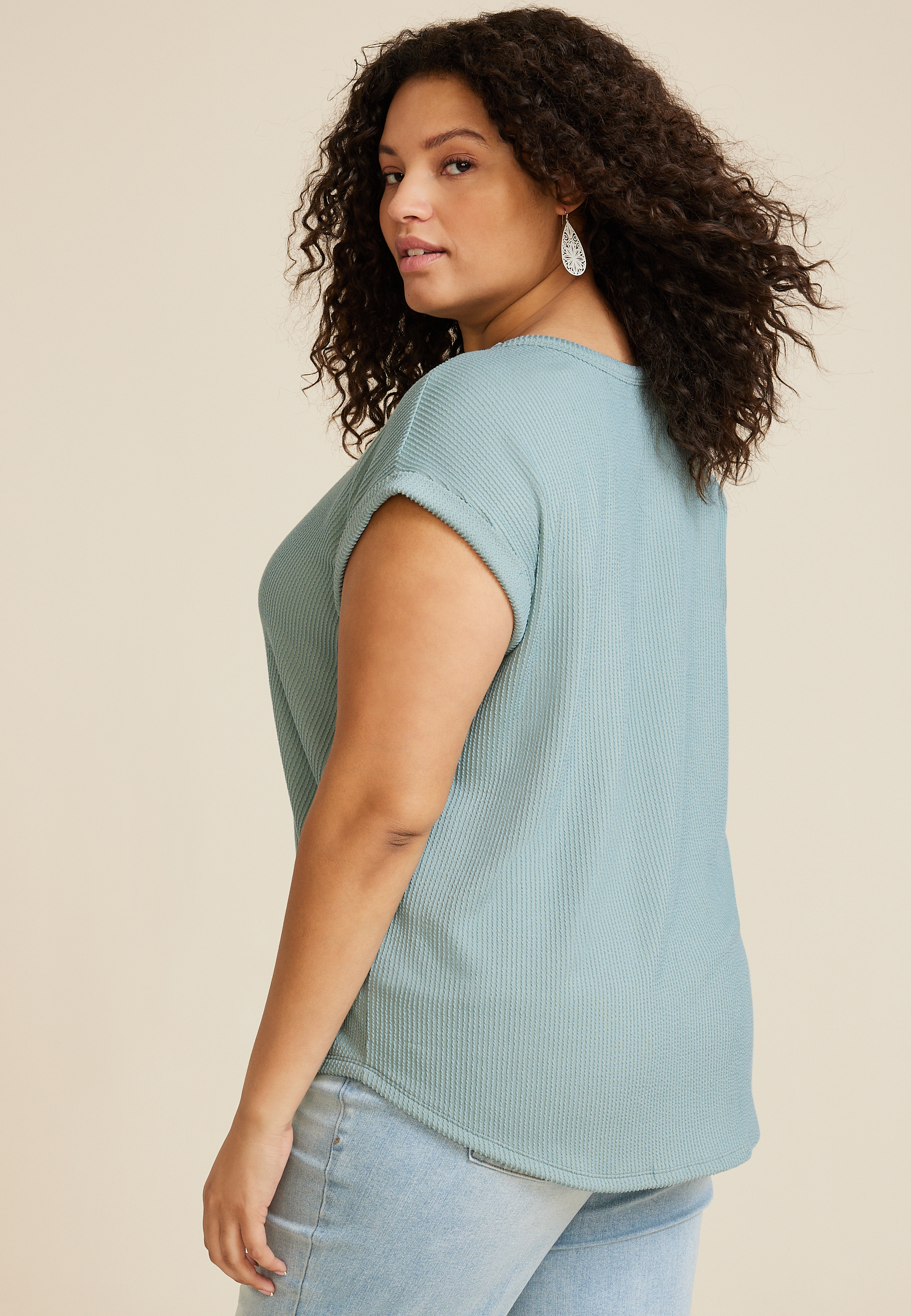 Plus Size 24/7 Clara Ribbed Tee, ICED SPRUCE, large