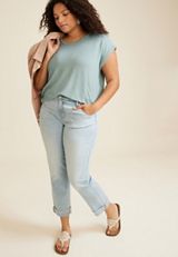 Plus Size 24/7 Clara Ribbed Tee, ICED SPRUCE, small