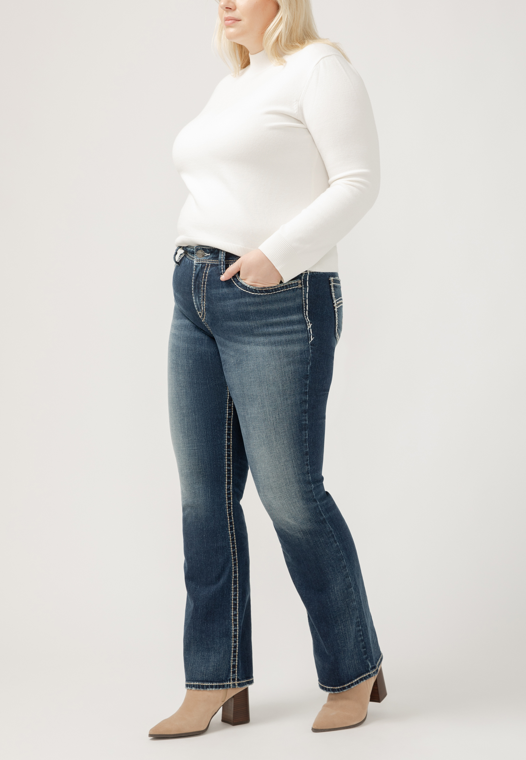 Plus Size Silver Jeans Co.&reg; Suki Curvy Mid Rise Thick Stitch Bootcut Jean, , large