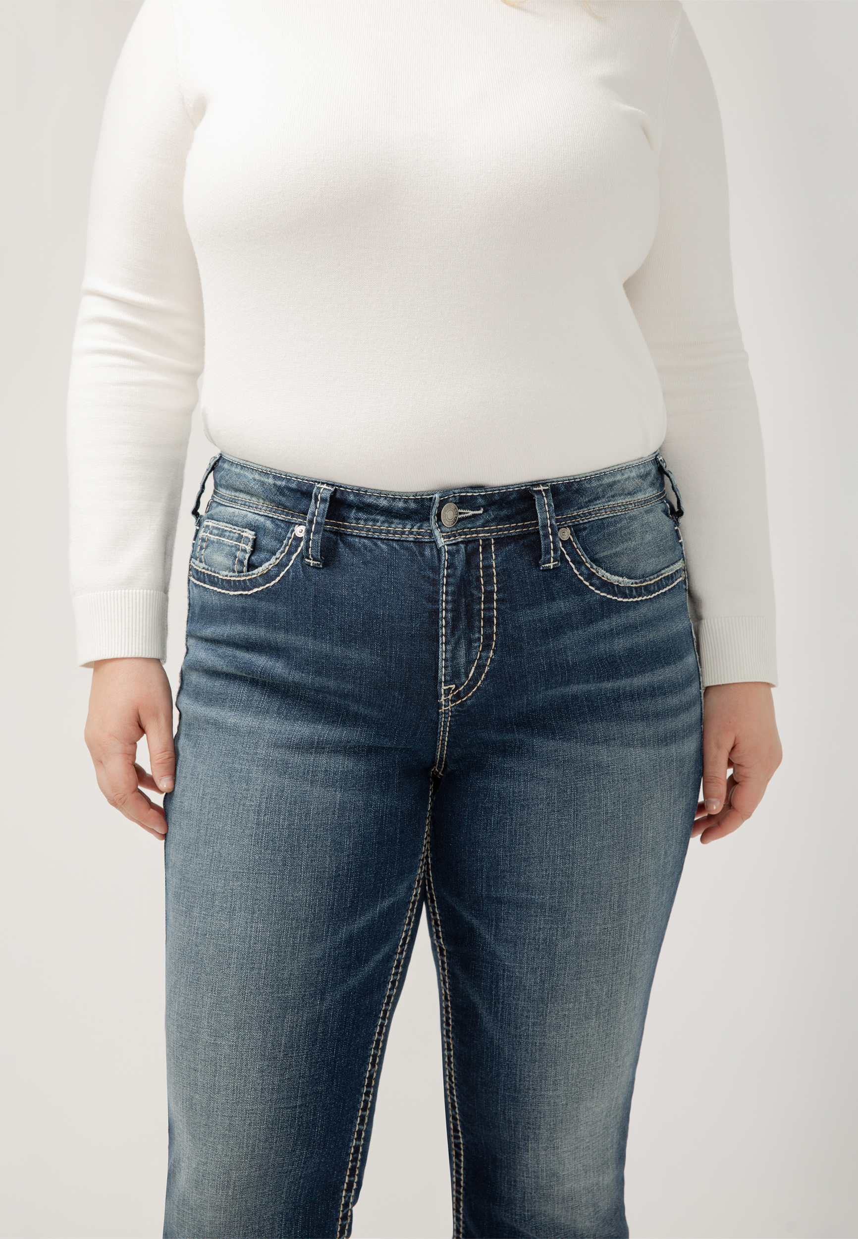 Plus Size Silver Jeans Co.&reg; Suki Curvy Mid Rise Thick Stitch Bootcut Jean, , large