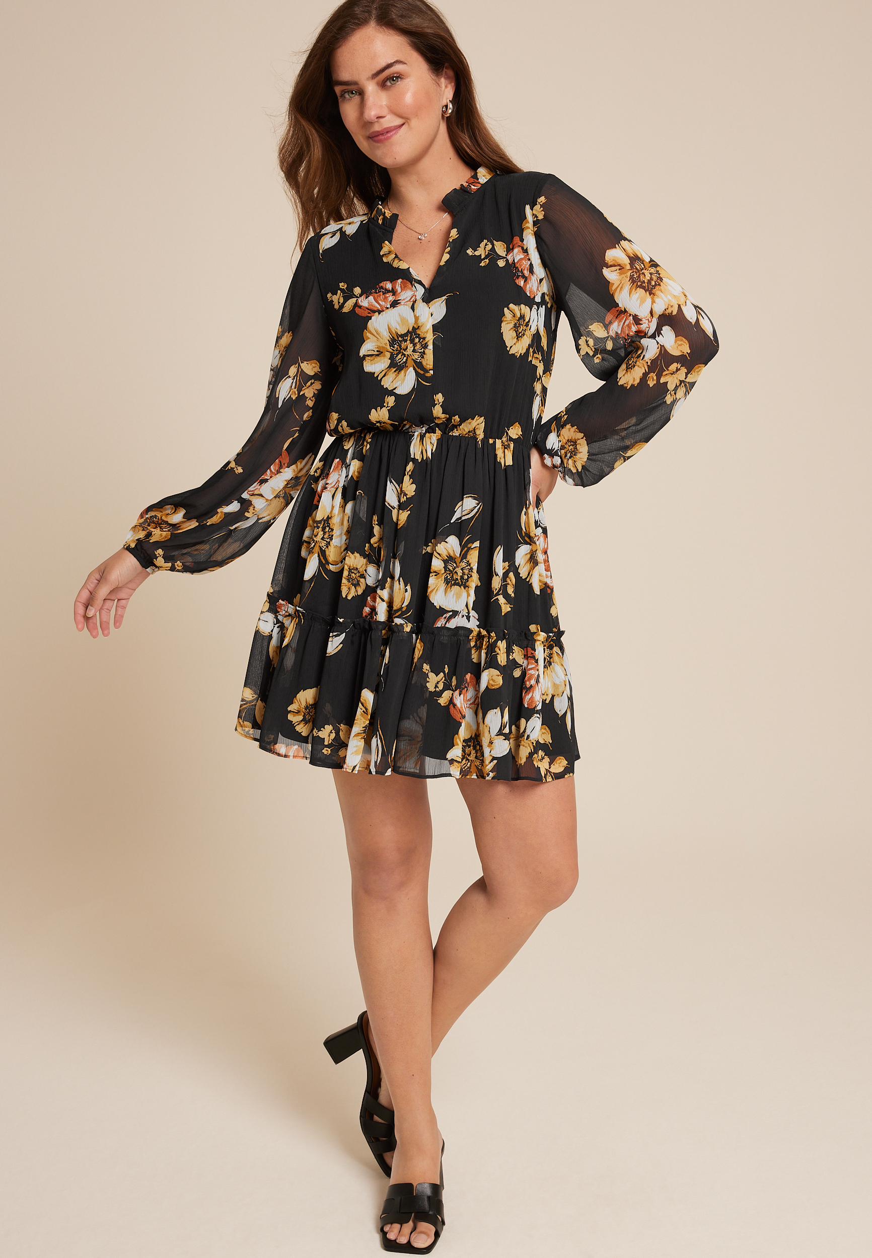 Floral Long Sleeve Mini Dress | maurices