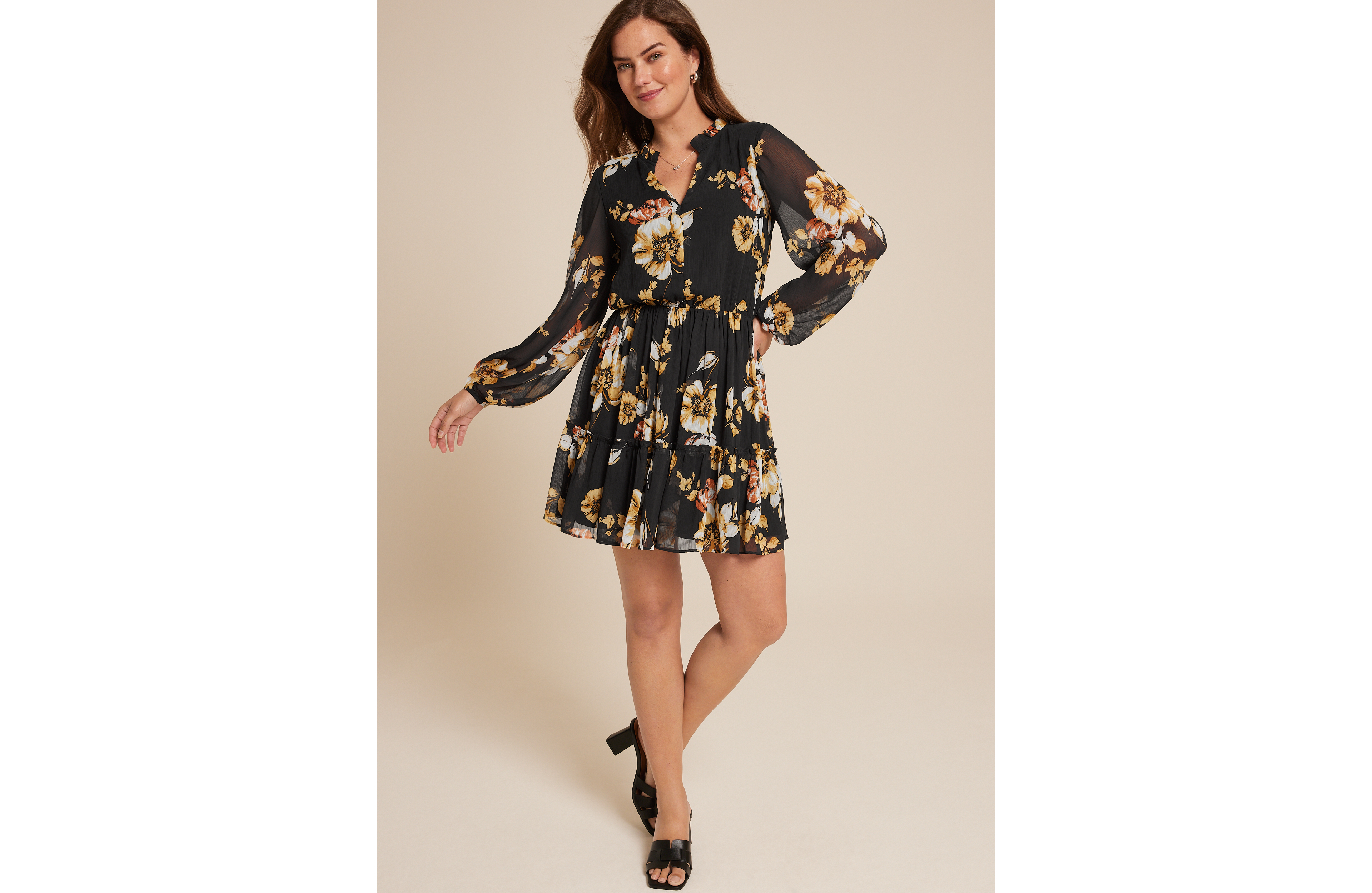 Floral Long Sleeve Mini Dress