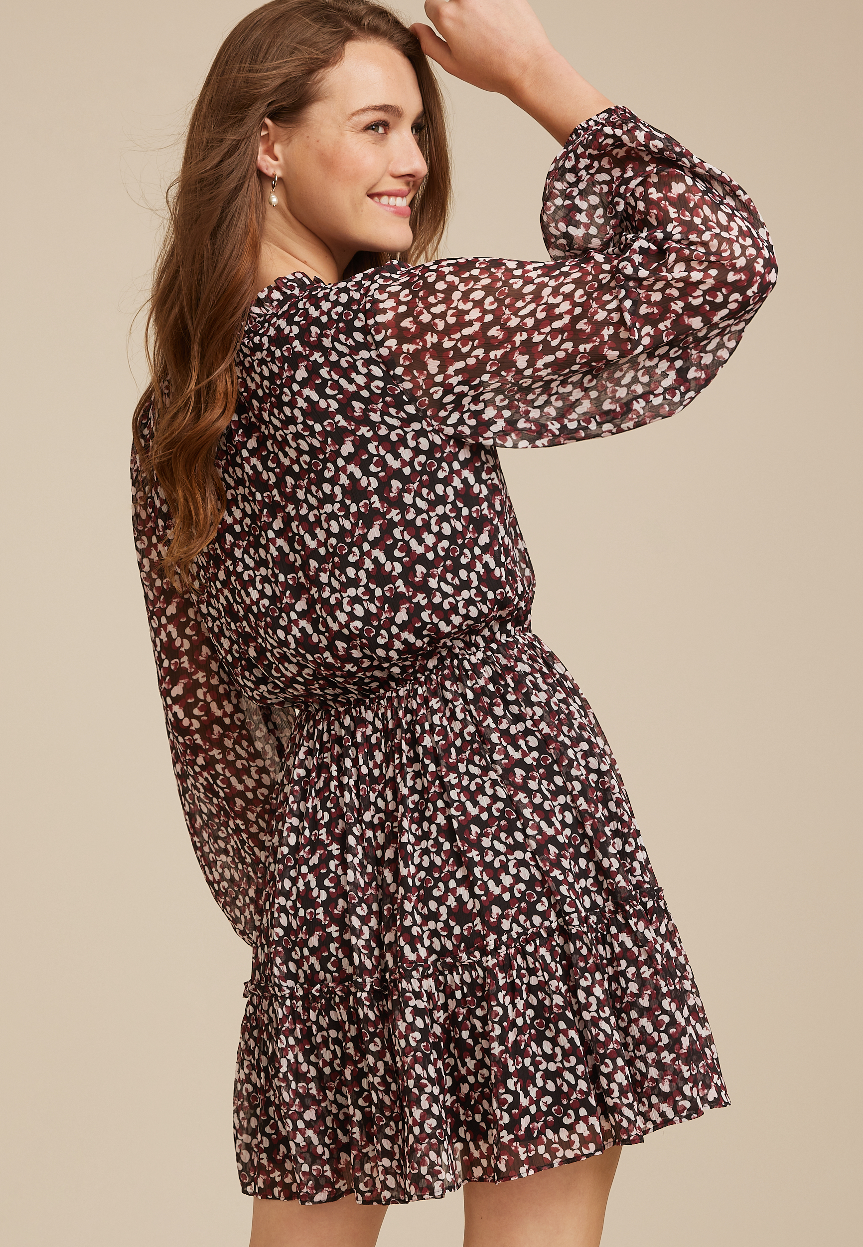 Floral Long Sleeve Mini Dress, C9153, large
