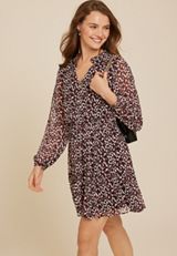 Floral Long Sleeve Mini Dress, C9153, small