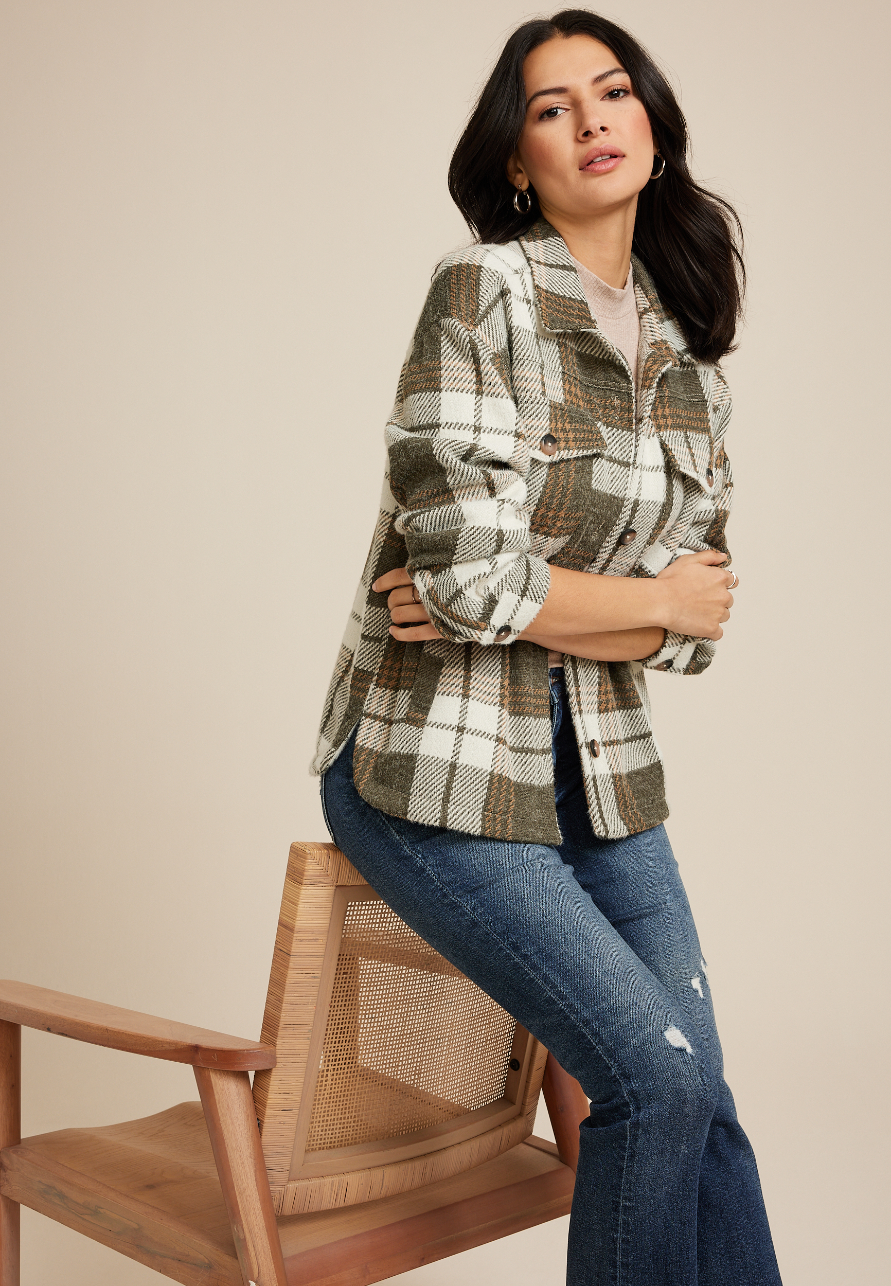 Shoreline Shortie Plaid Shacketâ€‹, C9744, large