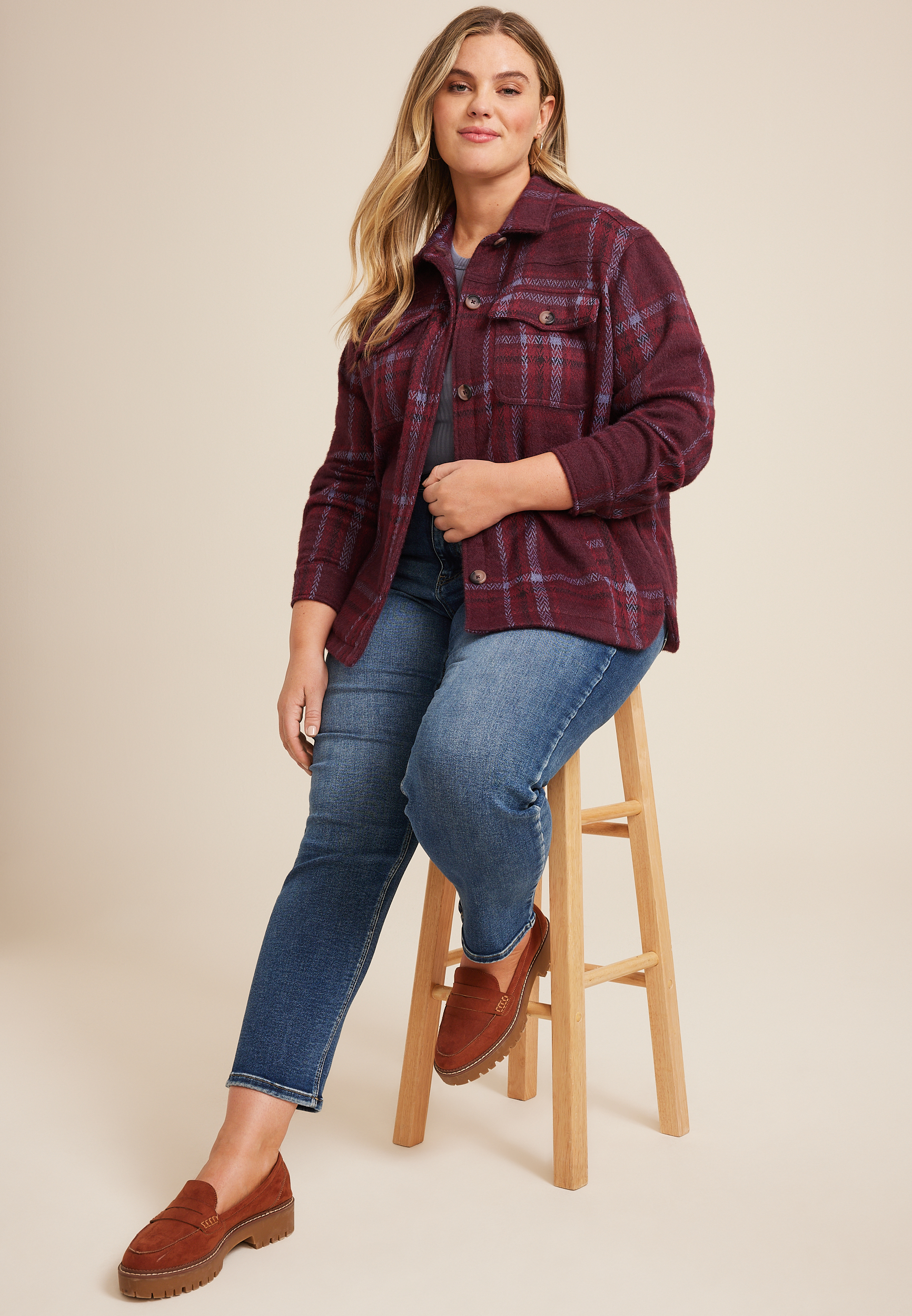Plus Size Shoreline Shortie Plaid Shacketâ€‹, C4695, large