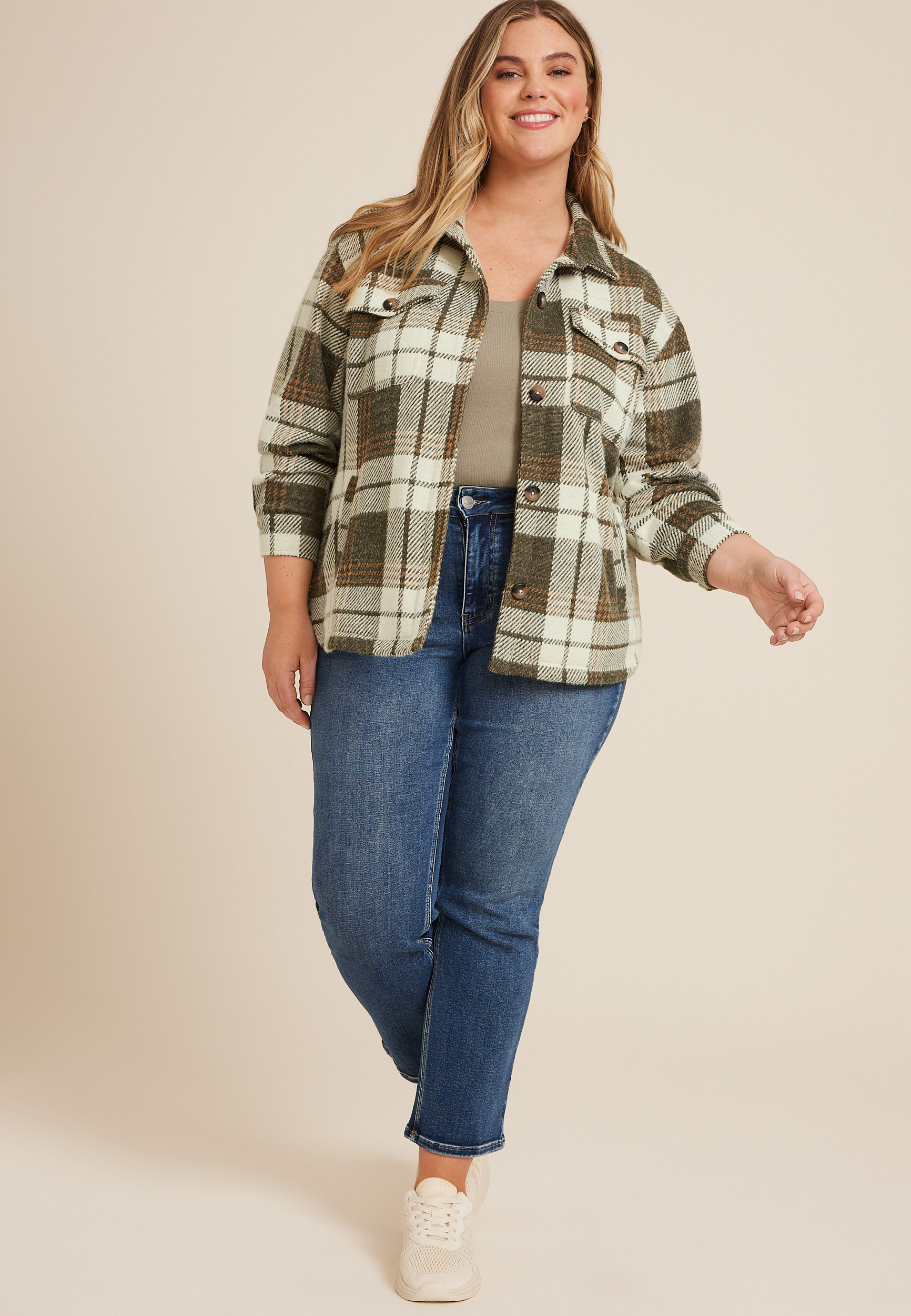 Plus Size Shoreline Shortie Plaid Shacketâ€‹, C9744, large