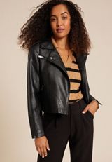 Faux Leather Moto Jacket, BLACK, small