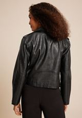 Faux Leather Moto Jacket, BLACK, small