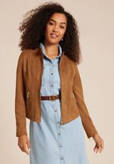 Brown Faux Suede Biker Jacket, C115, small