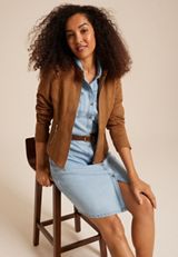 Brown Faux Suede Biker Jacket, C115, small