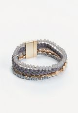 Gray Beaded Multi Row Magnetic Bracelet, GRAY, small
