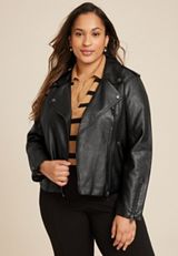 Plus Size Faux Leather Moto Jacket, C106, small