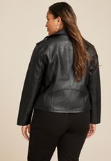 Plus Size Faux Leather Moto Jacket, C106, small