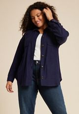 Plus Size Collegiate Textured Shacket, MIDNIGHT GLOW, small