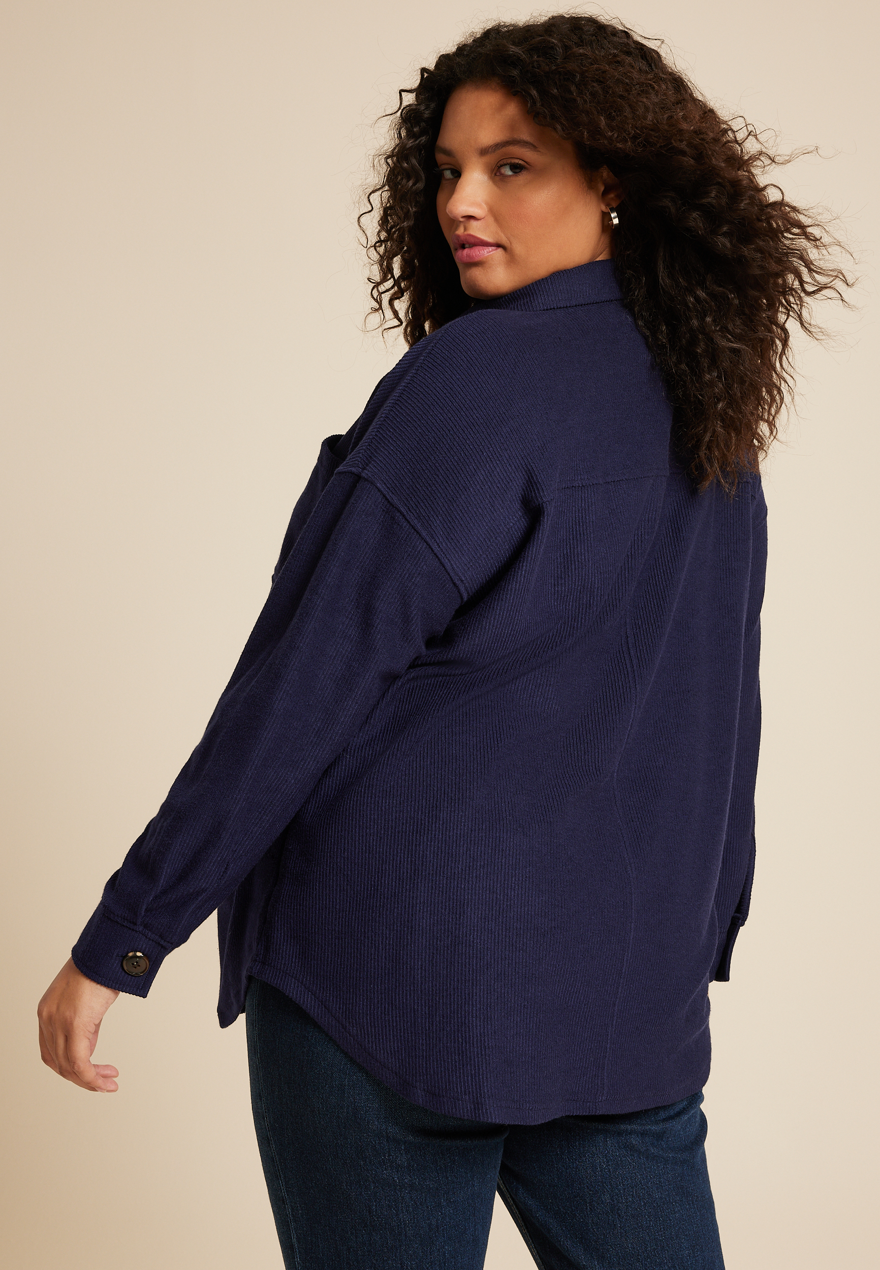 Plus Size Collegiate Textured Shacket, MIDNIGHT GLOW, large