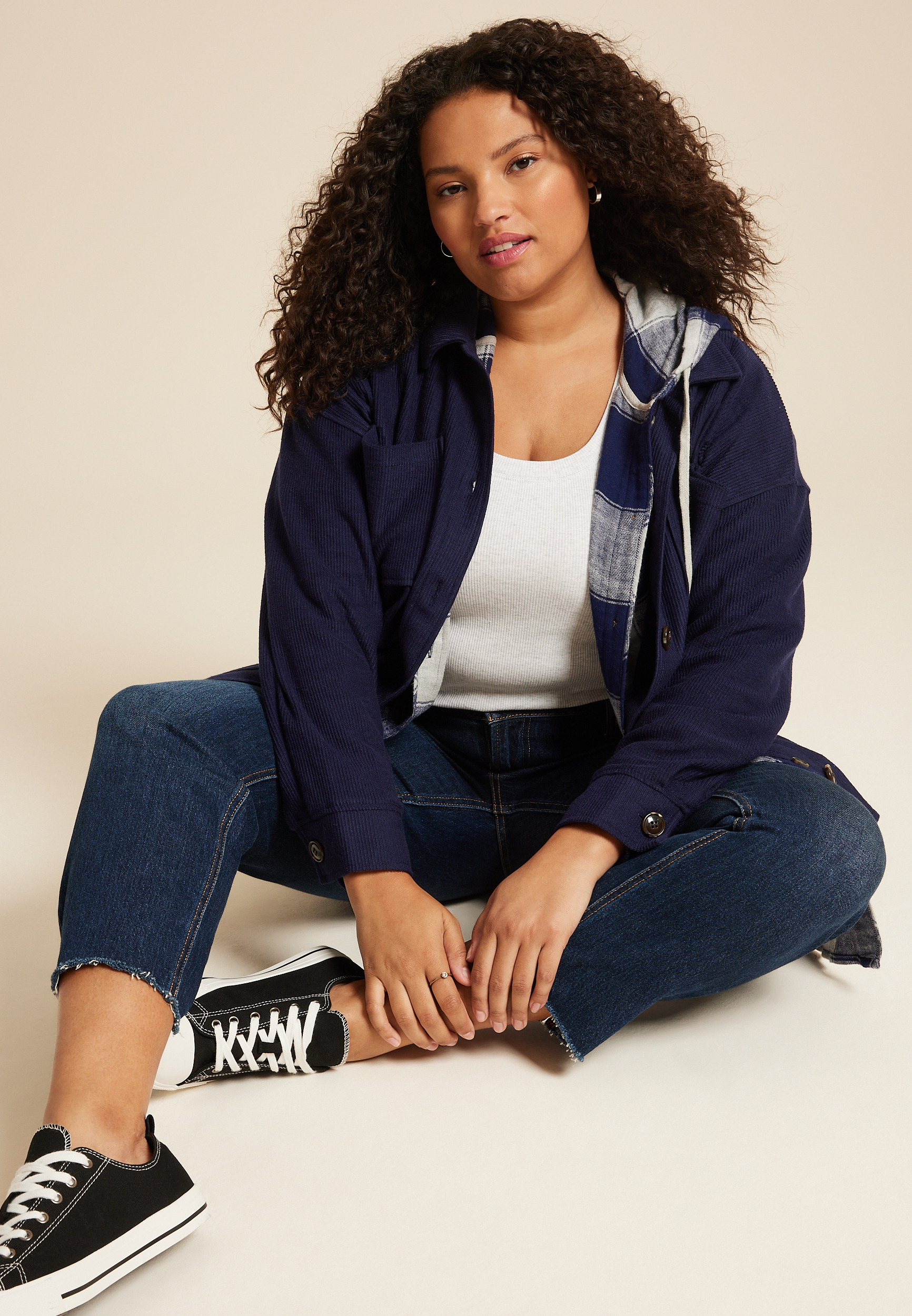 Plus Size Collegiate Textured Shacket, MIDNIGHT GLOW, large