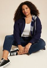 Plus Size Collegiate Textured Shacket, MIDNIGHT GLOW, small