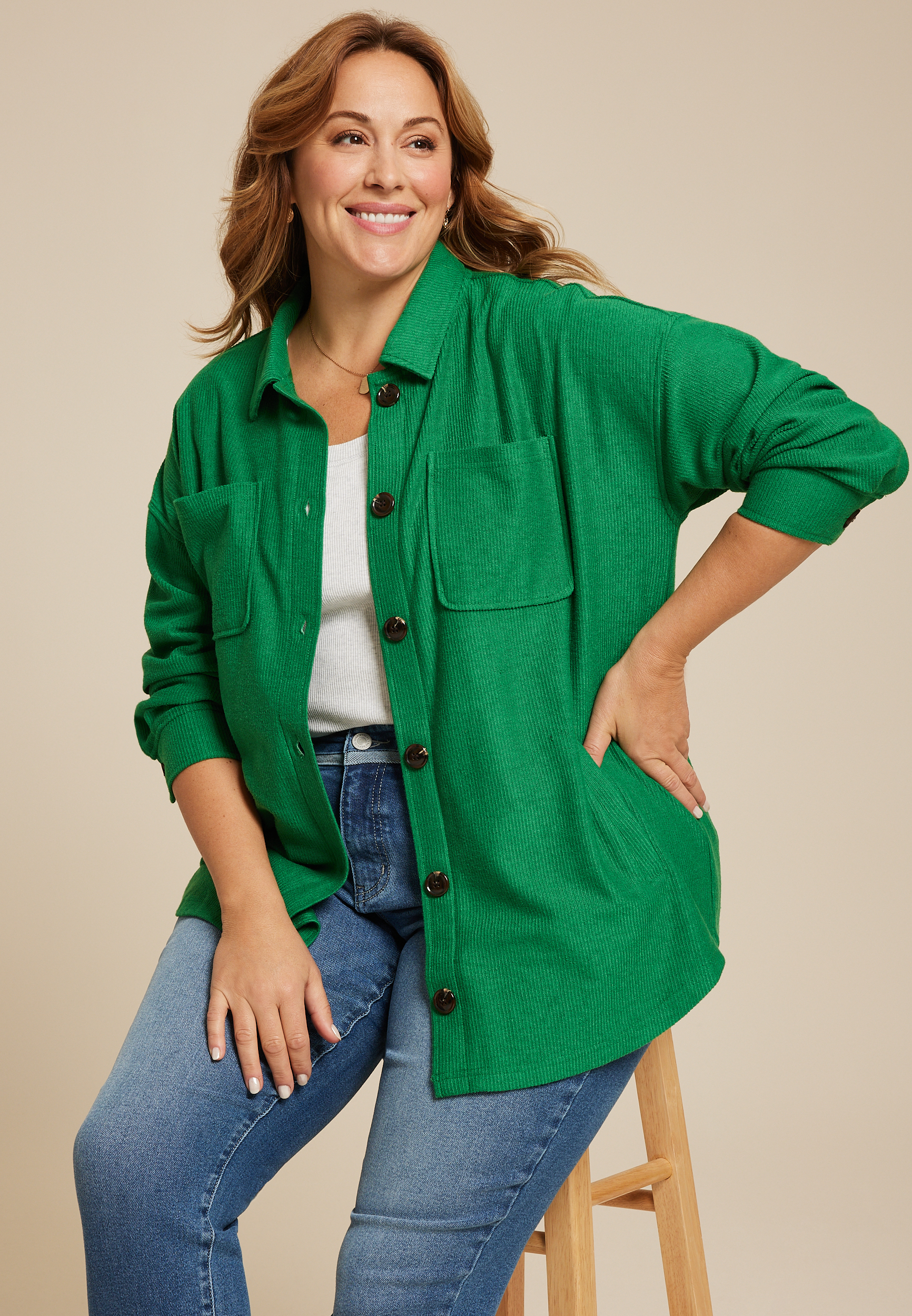 Plus Size Collegiate Textured Shacket | maurices